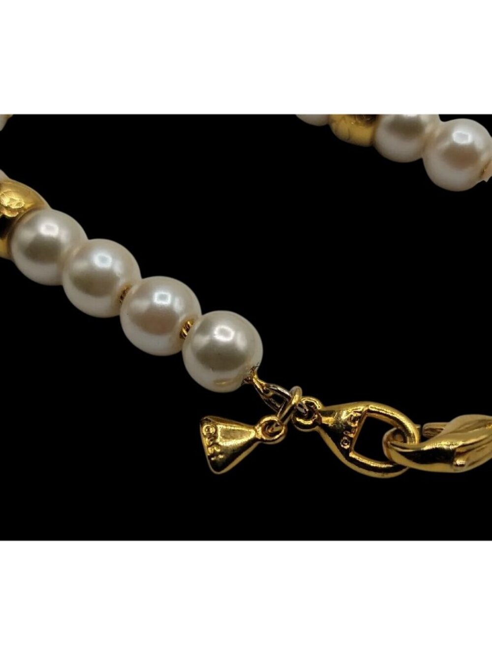 Vintage LCI Liz Claiborne Faux Pearl Gold Tone Bead Bracelet 1990s 7.5" Cable - Picture 11 of 13